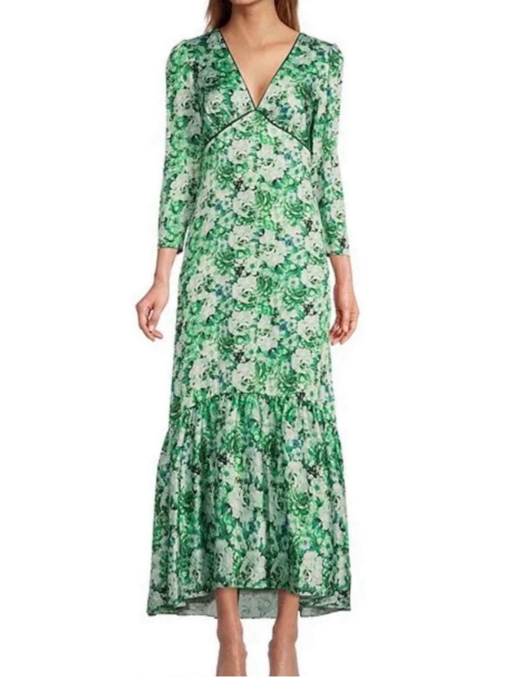 ANTONIO MELANI Green Floral V-Neck Midi Dress
